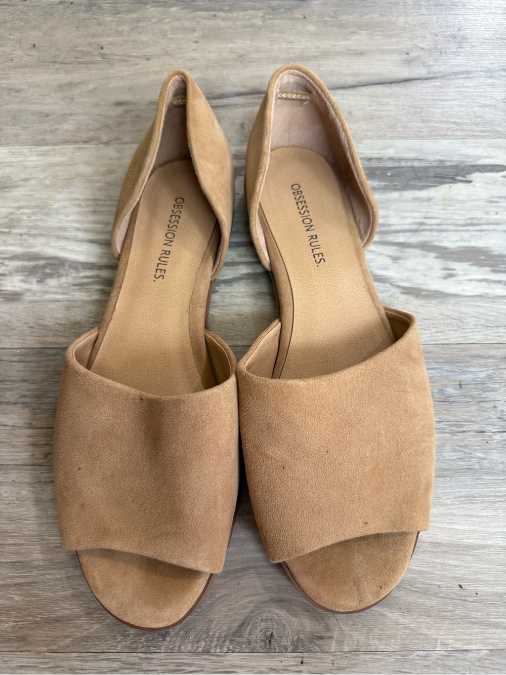 Obsession Rules Women's Tan Suede D'Orsay Open-Toe Flats